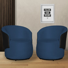 Kit 02 Poltronas Tecido Suede Com Composê Em Corino Preto Bea