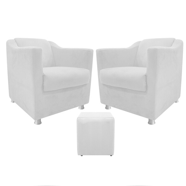 Kit 02 Poltronas Tilla E 01 Puff Dado Corano Branco - Amarena