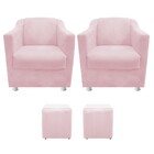 Kit 02 Poltronas Tilla E 02 Puffs Dado Corano Rosa Bebê - Ama