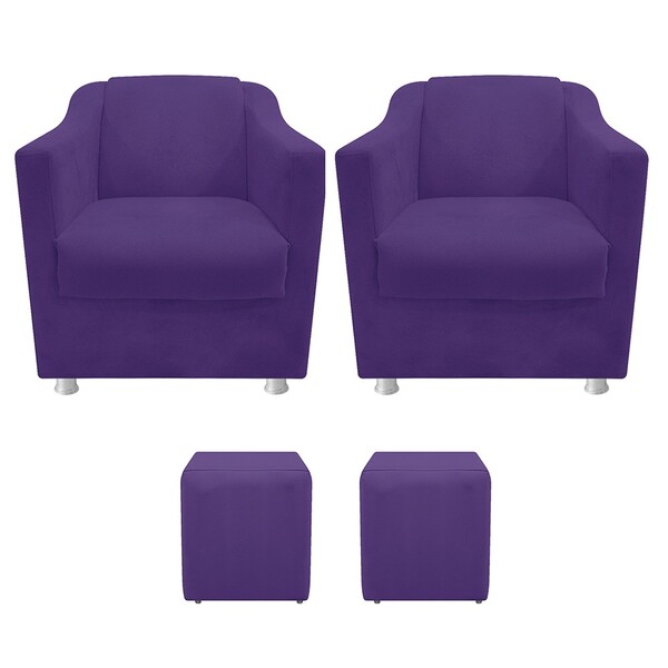 Kit 02 Poltronas Tilla E 02 Puffs Dado Corano Roxo - Amarena