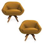 Kit 02 Poltronas Veludo Base Madeira Sisal