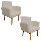 Kit 02 Poltronas Veronês Corino Bege Pés Palito Castanho