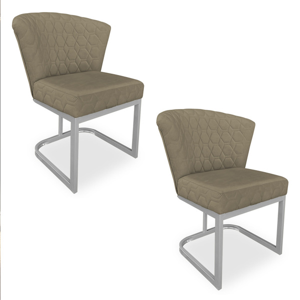 Kit 02 Poltronas Vitória Veludo Capuccino Matelassê Base Metá