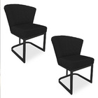 Kit 02 Poltronas Vitória Veludo Preto Matelassê Base Metálica