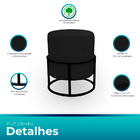 Kit 02 Puff Argola Base Metal Preto Suede Escolha Sua Cor - W