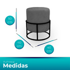 Kit 02 Puff Argola Base Metal Preto Suede Escolha Sua Cor - W