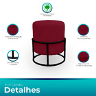 Kit 02 Puff Argola Base Metal Preto Suede Escolha Sua Cor - W