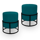 Kit 02 Puff Argola Base Metal Preto Suede Escolha Sua Cor - W