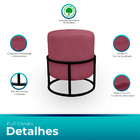 Kit 02 Puff Argola Base Metal Preto Suede Escolha Sua Cor - W