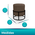 Kit 02 Puff Argola Base Metal Preto Suede Escolha Sua Cor - W