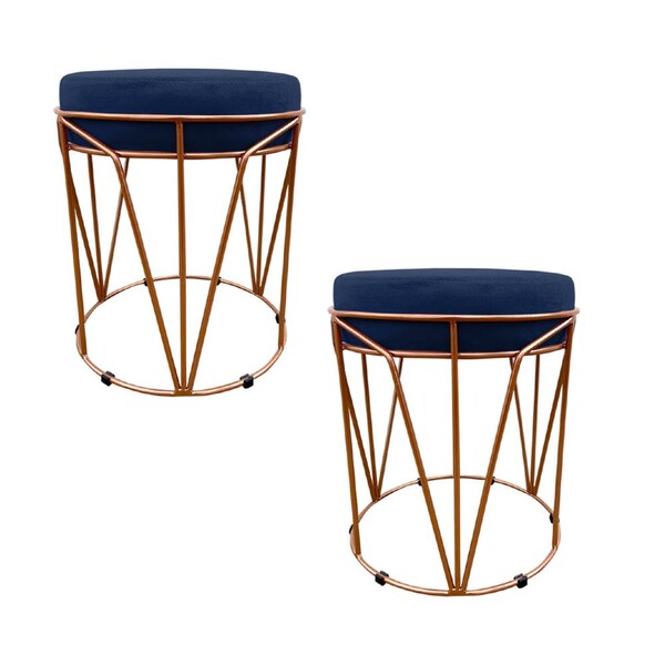 Kit 02 Puff Babu Suede Base Cobre - Azul Marinho