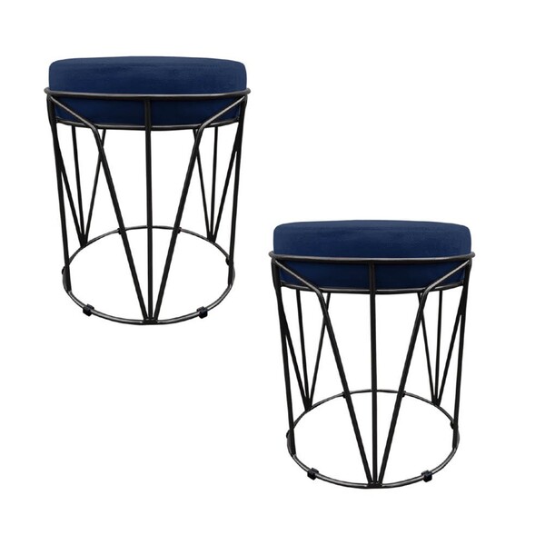 Kit 02 Puff Babu Suede Base Preto - Azul Marinho