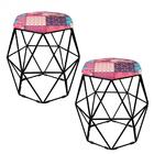 Kit 02 Puff Banqueta Aramado Luna Hexágono Base Preto Patchwo