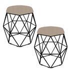 Kit 02 Puff Banqueta Aramado Luna Hexágono Base Preto Suede B