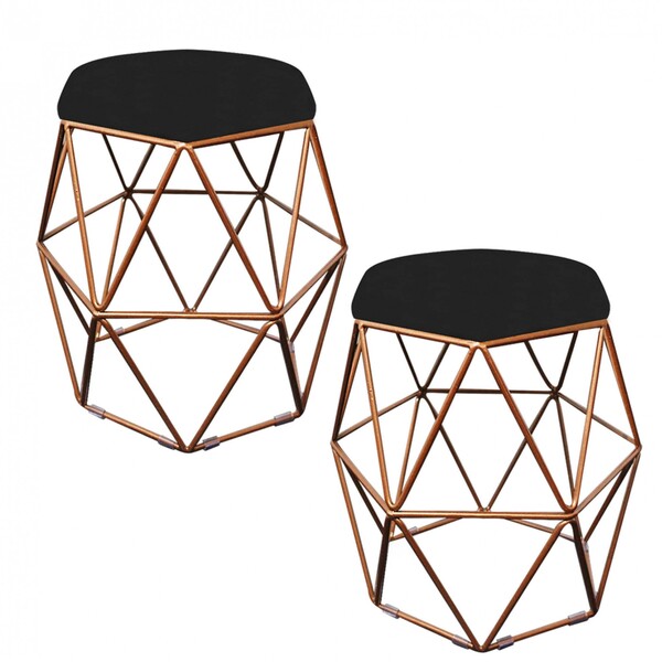 Kit 02 Puff Banqueta Aramado Luna Para Penteadeira Hexágono B