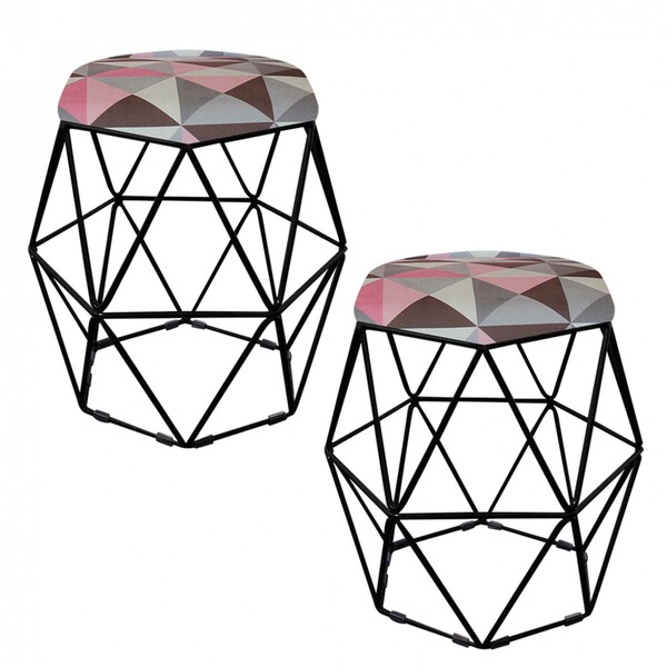 Kit 02 Puff Banqueta Aramado Luna Para Penteadeira Hexágono B