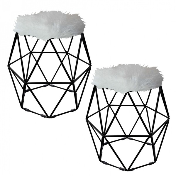 Kit 02 Puff Banqueta Aramado Luna Para Penteadeira Hexágono B