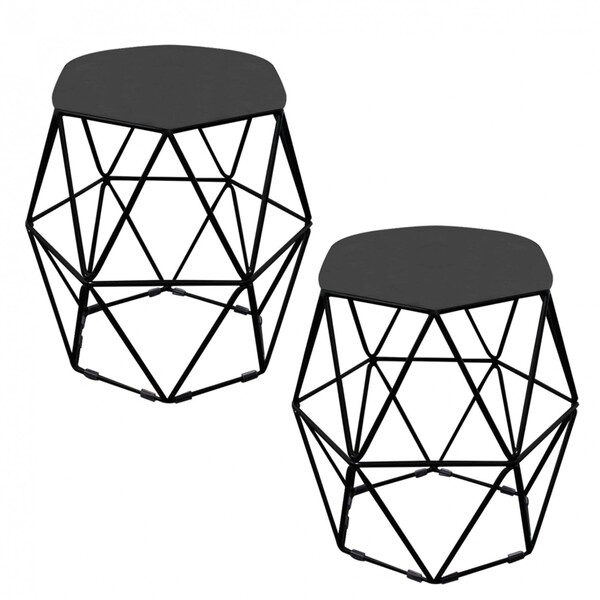 Kit 02 Puff Banqueta Aramado Luna Para Penteadeira Hexágono B