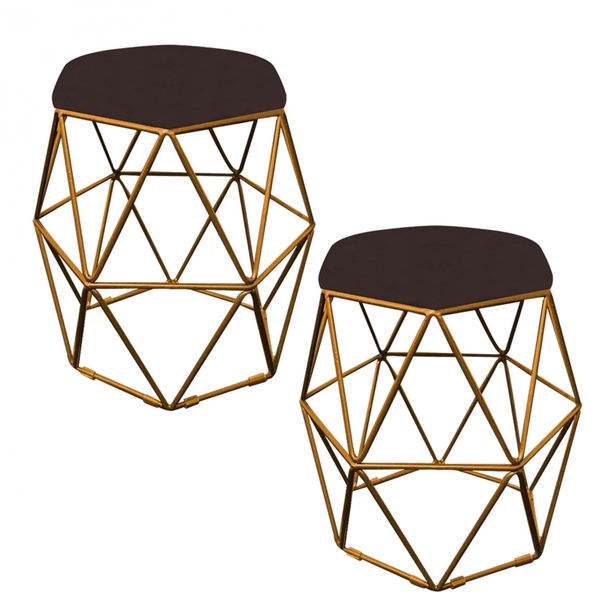 Kit 02 Puff Banqueta Aramado Luna Para Penteadeira Hexágono B