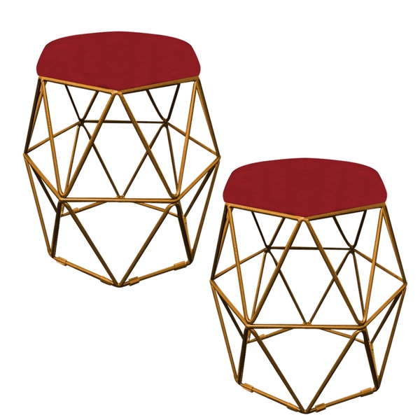 Kit 02 Puff Banqueta Aramado Luna Para Penteadeira Hexágono B