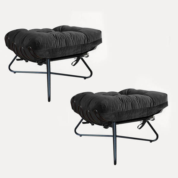 Kit 02 Puff Banqueta Costela Ferro Industrial X Pés Cruzados