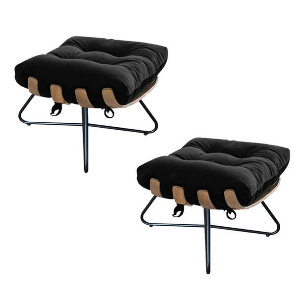 Kit 02 Puff Banqueta Costela Madeira X Pés Cruzados Sala Quar