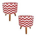 Kit 02 Puff Banqueta Decorativa Redondo Zig Zag Vermelho