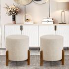 Kit 02 Puff Banqueta Redondo Para Sala E Quarto Linho Bege -