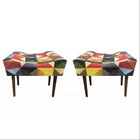 Kit 02 Puff Decorativo Retangular Com Pés Madeira Triângulos