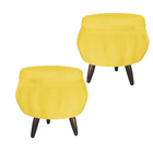 Kit 02 Puff Pétala Pés Palito Tabaco Suede Amarelo - Ds Estof