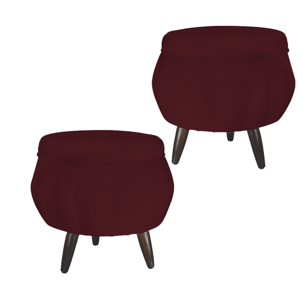 Kit 02 Puff Pétala Pés Palito Tabaco Suede Bordô - Ds Estofad