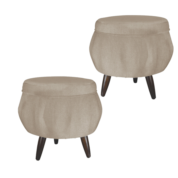 Kit 02 Puff Pétala Pés Palito Tabaco Suede Capuccino - Ds Est