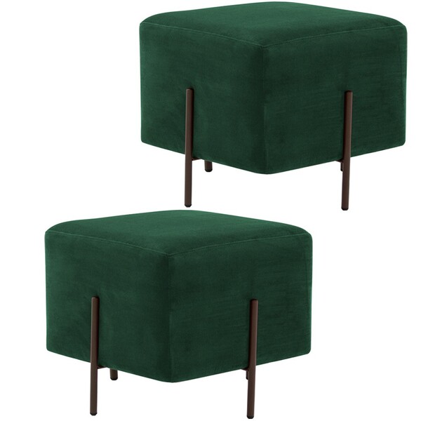 Kit 02 Puff Quadrado Decorativo Status 45x45 D02 Pés De Aço V