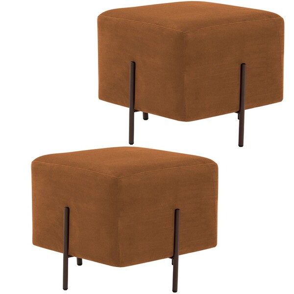 Kit 02 Puff Quadrado Decorativo Status 45x45 D02 Pés De Aço V