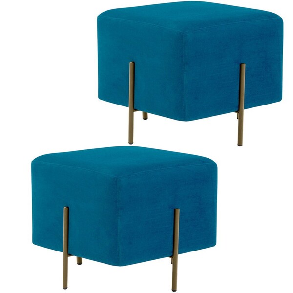 Kit 02 Puff Quadrado Decorativo Status 45x45 D02 Pés De Aço V