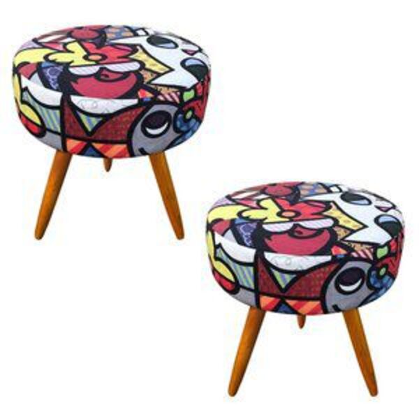 Kit 02 Puff Redondo Charme Estampa Romero Britto