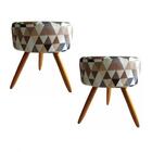 Kit 02 Puff Redondo Charme Estampa Triangulo Bege