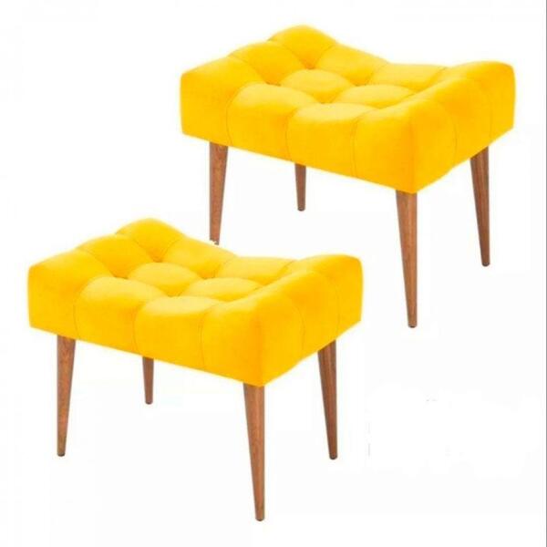 Kit 02 Puff Requinte Capitone Suede Amarelo