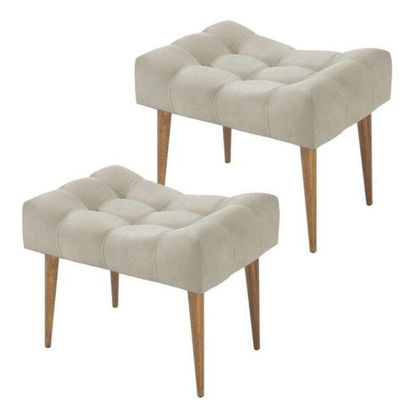 Kit 02 Puff Requinte Capitonê Suede Bege