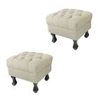 Kit 02 Puff Retrô Luis Xv Capitonê Suede Bege