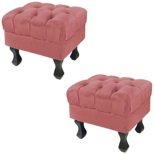 Kit 02 Puff Retrô Luis Xv Capitonê Suede Rose - D'rossi
