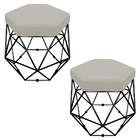 Kit 02 Puffs Banco Decorativo Aramado Hexagonal Base Eiffel P