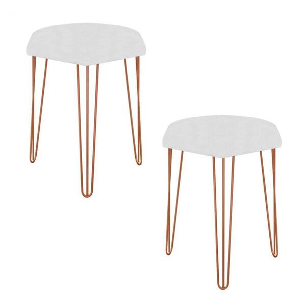 Kit 02 Puffs Banqueta Alta Bita Industrial Pé De Ferro Bronze