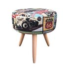 Kit 02 Puffs Banqueta Berlim Redondo Estampado Motoclube Pés