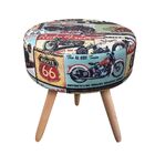 Kit 02 Puffs Banqueta Berlim Redondo Estampado Motoclube Pés