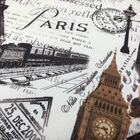 Kit 02 Puffs Banqueta Berlim Redondo Estampado Paris Vermelho