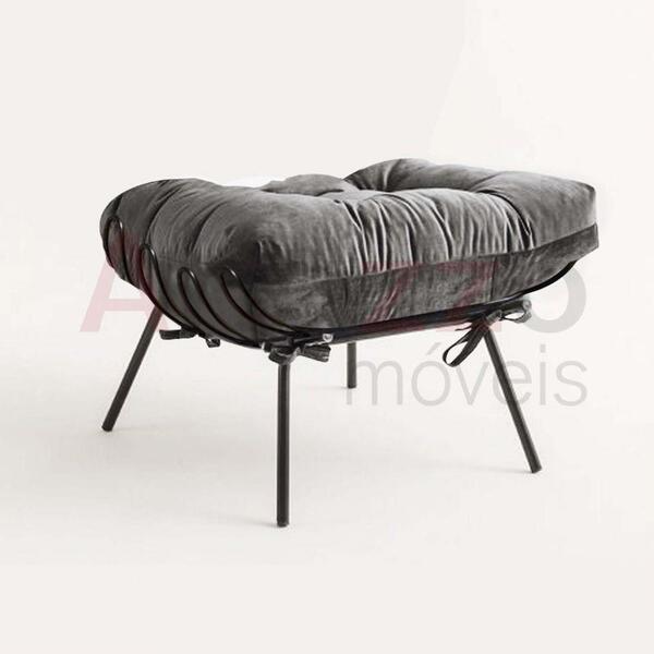 Kit 02 Puffs Banqueta Costela Industrial Ferro Preto Sala De