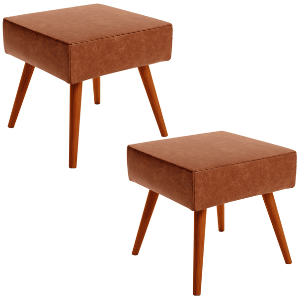 Kit 02 Puffs Banqueta Decorativa Com Pés Palito Lívia W01 Cou