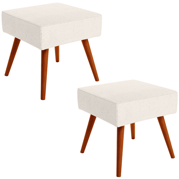 Kit 02 Puffs Banqueta Decorativa Com Pés Palito Lívia W01 Lin