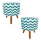 Kit 02 Puffs Banqueta Decorativa Dora Redondo Estampado Zig Z